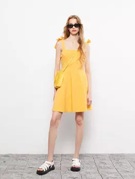 Женское платье из поплина с квадратным воротником и прямым ремнем LCW Casual