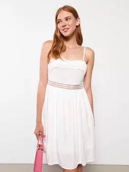 Женское платье из поплина с квадратным воротником и вышивкой на бретелях LCW Casual