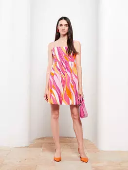 Женское платье из поплина с квадратным вырезом и узорчатыми ремешками LCW Limited