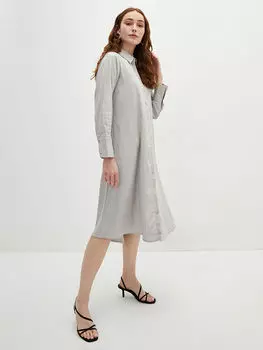 Женское платье из поплина с прямым воротником и длинными рукавами LCWAIKIKI Classic