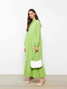 Женское платье из поплина с прямым воротником и длинными рукавами LCW Modest