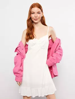 Женское платье из поплина с вырезом в форме сердца и бретелями LCW Casual