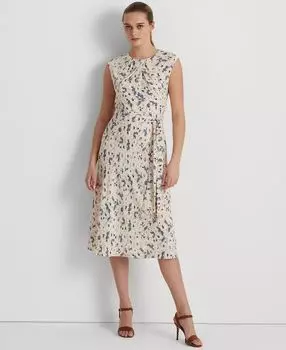 Женское платье из пузырчатого крепа с цветочным принтом и короткими рукавами Lauren Ralph Lauren, мульти