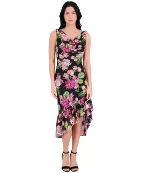 Женское платье из шифона с цветочным принтом и воланами kensie, черный