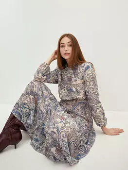 Женское платье из шифоновой ткани с рюшами и воротником с длинным рукавом LCWAIKIKI Classic