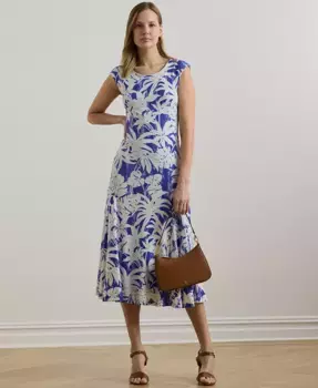 Женское платье из стрейч-джерси с принтом в виде пальмовых листьев Lauren Ralph Lauren, синий
