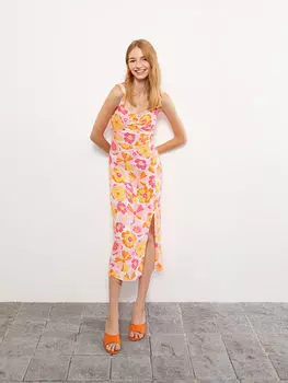 Женское платье из вискозы с бретельками и воротником-сердечком LCW Casual