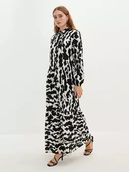 Женское платье из вискозы с длинным рукавом и воротником-рубашкой LCWAIKIKI Classic