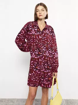 Женское платье из вискозы с длинным рукавом и воротником-рубашкой LCW Casual