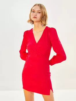 Женское платье из вискозы с двубортным воротником и длинным рукавом LCW Casual