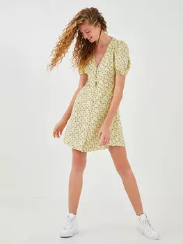 Женское платье из вискозы с короткими рукавами и цветочным принтом с v-образным вырезом Xside