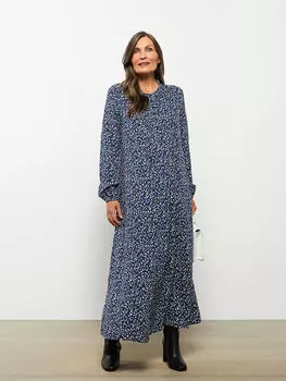Женское платье из вискозы с круглым вырезом и длинными рукавами LCW Grace