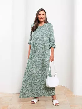 Женское платье из вискозы с круглым вырезом и длинными рукавами LCW Grace