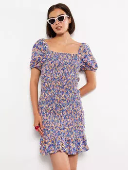 Женское платье из вискозы с квадратным вырезом и цветочным принтом с короткими рукавами LCW Casual