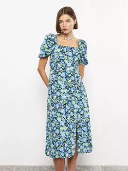 Женское платье из вискозы с квадратным вырезом и узором LCW Casual