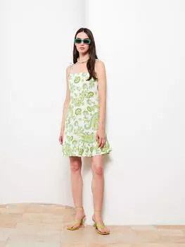 Женское платье из вискозы с квадратным вырезом и узором на бретелях LCW Limited