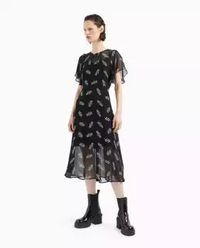 Женское платье из вискозы с мульти-логотипом и клешем Armani Exchange, черный
