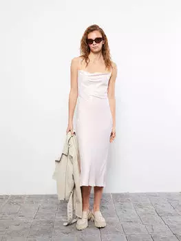 Женское платье из вискозы с прямыми бретельками и струящимся воротником LCW Casual