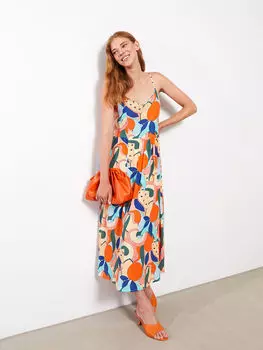 Женское платье из вискозы с V-образным вырезом и узором на бретелях LCW Limited