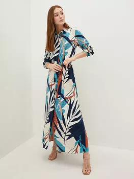 Женское платье из вискозы с воротником-стойкой и длинным рукавом с поясом на талии LCWAIKIKI Classic