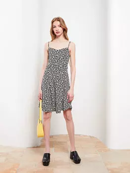 Женское платье из вискозы с воротником-сердечком и цветочным принтом LCW Casual