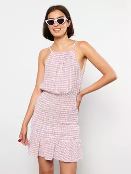 Женское платье из вискозы в клетку с бретельками на шее и бретельками LCW Casual