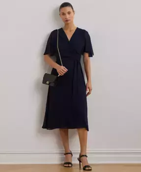 Женское платье из жоржета с поясом Lauren Ralph Lauren, синий
