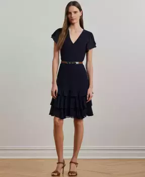 Женское платье из жоржета с заниженной талией Lauren Ralph Lauren, синий