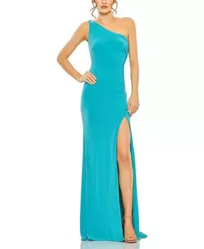 Женское платье Jersey с асимметричным плечом и драпировкой на спине Mac Duggal, синий