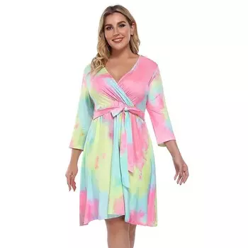 Женское платье-качели миди с рукавом 3/4 и v-образным вырезом из искусственного запаха большого размера для коктейльной вечеринки Kojooin, цвет Deep Purple