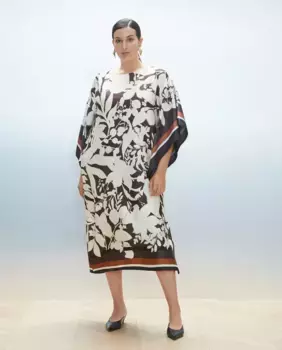 Женское платье-кафтан с французскими рукавами и цветочным принтом Couchel, белый