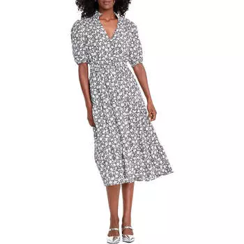 Женское платье-клеш из вискозы с принтом On 34th, цвет deep black combo