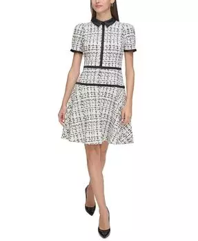 Женское платье клетчатой вязки с контрастной отделкой KARL LAGERFELD PARIS, белый