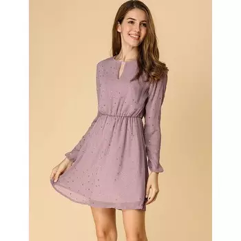 Женское платье-колье с V-образным вырезом и длинными рукавами выше колена ALLEGRA K, цвет Pea Green Stars