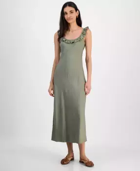 Женское платье-комбинация с круглым вырезом и рюшами And Now This, зеленый