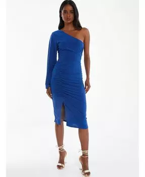 Женское платье королевского синего цвета со сборками на одно плечо QUIZ, синий