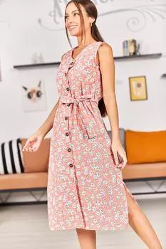 Женское платье лососевого цвета с завязками на талии и цветочным принтом armonika, розовый