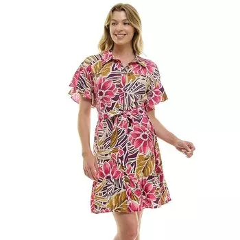 Женское платье Luxology на пуговицах спереди с завязкой на талии, цвет Plum Gold Cream