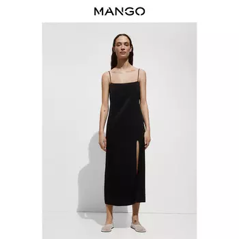 Женское платье Mango атласное на тонких бретельках, черный