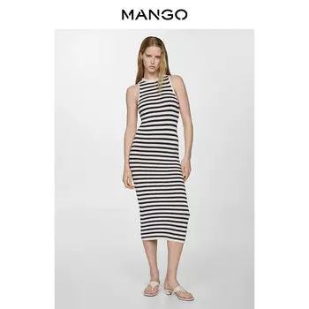 Женское платье Mango без рукавов с круглым вырезом, темно-синий
