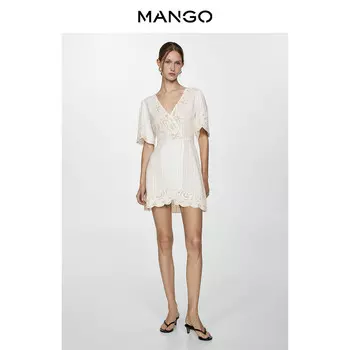 Женское платье Mango хлопковое короткое, светло-бежевый
