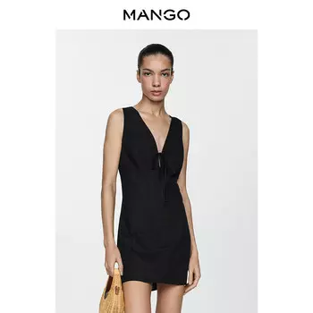 Женское платье Mango короткое льняное, черный