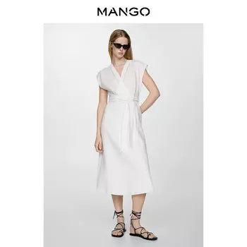 Женское платье Mango льняное средней длины, черный