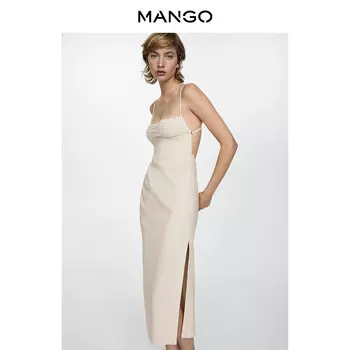 Женское платье Mango на тонких бретельках с открытой спиной, светло-бежевый