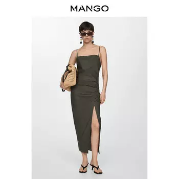 Женское платье Mango на тонких бретельках с открытой спиной, темно-зеленый