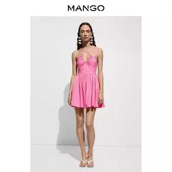Женское платье Mango плиссированное на тонких бретельках, розовый