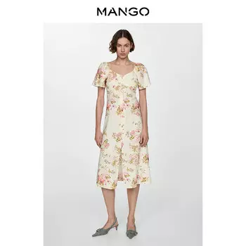 Женское платье Mango с цветочным принтом, светло-бежевый