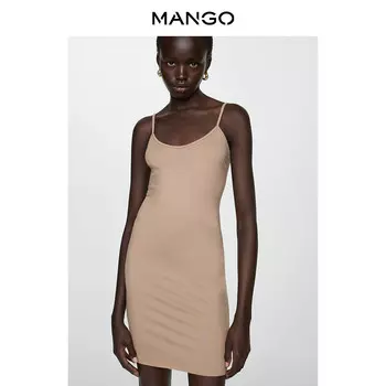 Женское платье Mango с круглым вырезом на тонких бретельках, светло-розовый