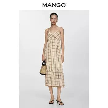 Женское платье Mango с открытой спиной в клетку, светло-бежевый
