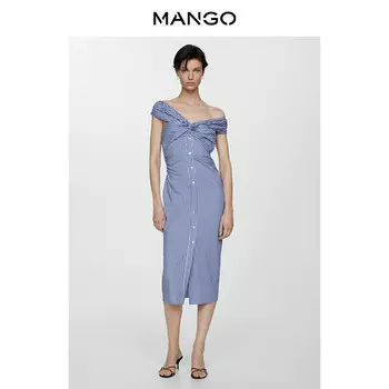 Женское платье Mango с открытыми плечами, светло-голубой